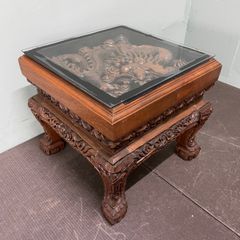 T1727☆中国美術 サイドテーブル 彫刻 飾り棚 唐木家具 飾台