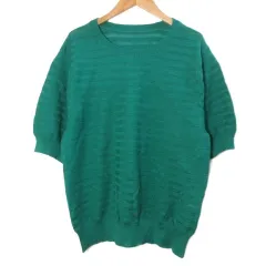 クミキョク 組曲 KUMIKYOKU 美品 サマーニット リネン 半袖 シアーボーダー クルーネック 大きいサイズ 7 17号 緑 グリーン