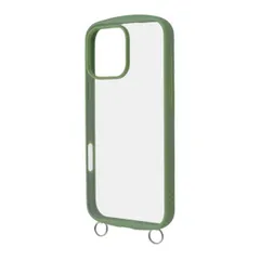 iPhone16ProMax ケース クリア カーキ グリーン ショルダー ストラップ 取り外し 金具付 TPU ソフト フレーム 透明 耐衝撃 シンプル 無地 MIL規格 頑丈 スマホ カバー ハイブリッド iPhone 2024 6.9inch ３眼 アイ