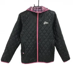 フィラゴルフ フード付きリバーシブル中綿ジャケット 黒×ピンク キルティング 裏チェック調  レディース M ゴルフウェア FILA GOLF