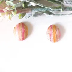 no. 406　レジン　楕円型　ゴールド　ストライプ　暖色系　ピアス　イヤリング　ハンドメイド