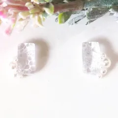 no.425　レジン　スクエア型　レース　パール　ピアス　イヤリング　ハンドメイド