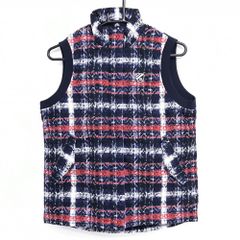 パーリーゲイツ フード付中綿ベスト 白×黒 ロゴボーダー風 サイド切替