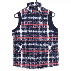 【新品】ジャックバニー 中綿ベスト ネイビー×レッド×白 総柄 袖口リブ レディース 2(L) ゴルフウェア Jack Bunny