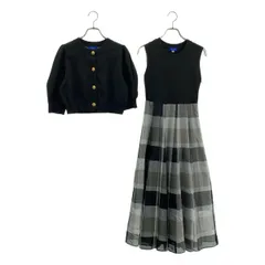 【美品】  BLUE LABEL CRESTBRIDGE / ブルーレーベル・クレストブリッジ | アンサンブル クレストブリッジチェック ニット切替 ノースリーブワンピース / ハーフスリーブカーディガン | 36 | ブラック | レディース