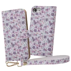 iPhone SE 第3世代 第2世代 8 7 ケース 花柄 パープル 手帳型カバー フラワー クリアポケット カード収納 ハンドストラップ ルーペ付 マグネット シンプル かわいい 可愛い おしゃれ オシャレ レイアウト