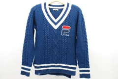 中古 レディース フィラゴルフ FILA GOLF ニット M 紺×白 Vネック セーター