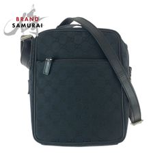 美品 GUCCI グッチ ブラック 黒 シルバー金具 GGキャンバス /レザー 018.1612 ショルダーバッグ メッセンジャーバッグ レディース 505685 【中古】 GUCCI - 美品 GUCCI グッチ ブラック 黒 シルバー金具 GGキャンバス