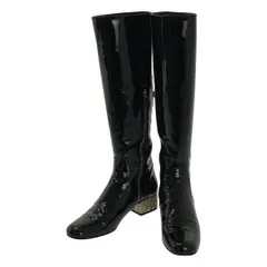 【美品】  SAINT LAURENT PARIS / サンローランパリ | パテントレザー グリッターヒール ロングブーツ | 38 | ブラック | レディース