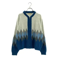 VINTAGE / ヴィンテージ古着 | BRENT / アーガイル ジップアップ アクリル ニットカーディガン | M | ホワイト / ブルー / グレー | メンズ