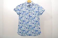 中古 レディース キャロウェイ Callaway 半袖ポロシャツ M 青系 ブルー 花柄