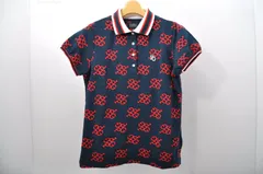 中古 レディース パーリーゲイツ PEARLY GATES 半袖ポロシャツ 0(S) 紺×赤 ロゴ総柄