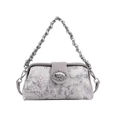 ヴィンテージ 花柄 チェーン ショルダーバッグ レディース グレー PU 軽量 レトロ フラワー ゴールド金具 デート お出かけ