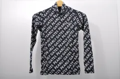 中古 レディース パーリーゲイツ PEARLY GATES カットソー S 紺 白 長袖モックネック インナー ロゴ総柄