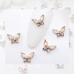 K-Bom ネイルパーツ 蝶 小さい 3色 10個ずつ 30個 ストーン シルバー ジルコニア ワンホンネイル ジュエリーパーツ ミニ レジン 3D 台座付き (シャンパン,  4x6mm)