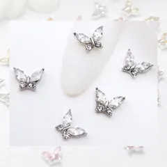 K-Bom ネイルパーツ 蝶 小さい 3色 10個ずつ 30個 ストーン シルバー ジルコニア ワンホンネイル ジュエリーパーツ ミニ レジン 3D 台座付き (クリア,  約4x6mm)