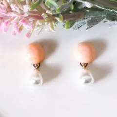 no.422　レジン　カボション　クリームピンク　マーブル　ピアス　イヤリング　ハンドメイド