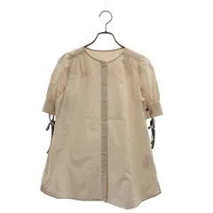 【美品】  BLUE LABEL CRESTBRIDGE / ブルーレーベル・クレストブリッジ | 袖リボン パフスリーブ ノーカラー 半袖ブラウス | 36 | ベージュ | レディース