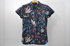 中古 レディース キャロウェイ Callaway 半袖ポロシャツ M 紺×青×茶系 花柄/総柄