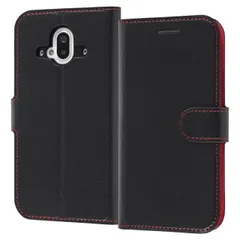 らくらくスマートフォン F-52B ケース ブラック レッド 手帳型カバー  シンプル マグネット カードポケット 収納 スタンド機能 おしゃれ オシャレ レイ・アウト 【ゆうパケットにて発送】【７日以内発送】
