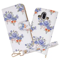 らくらくスマートフォン F-52B ケース 花柄 ブルー 手帳型カバー クリアポケット フラワー ハンドストラップ ルーペ付 収納ポケット かわいい 可愛い おしゃれ オシャレ シンプル レイ・アウト 【ゆうパケットにて発送】【７日以内発送】