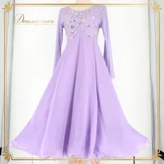 社交ダンス 衣装 スタンダード ドレス ワンピース パーティドレス Leirena レイリーナ パープル系 薄紫 花柄 長袖 レース ビジュー スパンコール 社交ダンス衣装 スタンダードドレス フォーマルドレス おしゃれ 薄紫色 花模様 パーティー