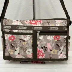 8398　LeSportsac レスポートサック　ショルダーバッグ　ブラウン　ピンク　花柄　フラワー　猫　ねこ　ネコ　キャット　鳥　レディース　軽量　カジュアル　シンプル