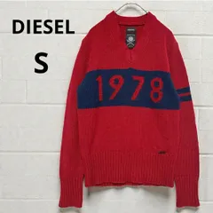 DIESEL ディーゼル 1978 ロゴ Vネック ニット セーター レッド ネイビー メンズS相当 ユニセックス ヴァージンウール混 細身 イタリアブランド