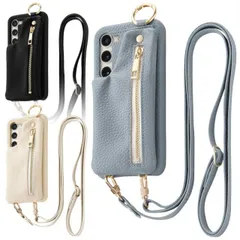 Galaxy S23 ケース ショルダー ストラップ ファスナー ポケット レザー 斜め掛け ブラック アイボリー ライト ブルー スマホ カバー ギャラクシー SC-51D SCG19 docomo ドコモ au エーユー 無地 シンプル ベルト スタンド