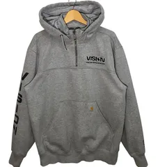 Carhartt /カーハート RAINDEFENDER/レインディフェンダー ハーフジップ スウェット トレーナー パーカー フーディー プルオーバー 袖プリント 企業ロゴ刺繍 オーバーサイズ ビッグシルエット GUATEMALA製 Lサイズ グレー