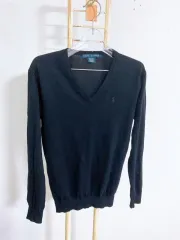 (レディース S) Ralph Lauren ブラック コットン Vネック 長袖ニット