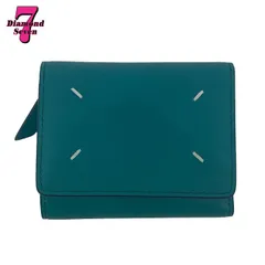 【中古】【美品】Maison Margiela メゾンマルジェラ トリフォールドウォレット ターコイズ RECICLA SA3UI0010 フォーステッチ 三つ折り財布 ミニ財布 青緑 ブルーグリーン レディース メンズ ユニセックス