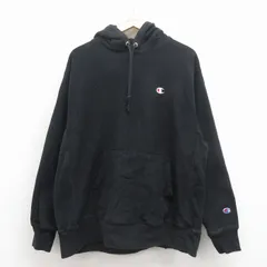 XL/古着 長袖 チャンピオン Champion リバースウィーブ パーカー メンズ ワンポイントロゴ 黒 25nov26