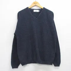 L/古着 長袖 セーター メンズ 90年代 90s 手織り Vネック USA製 紺 25nov26