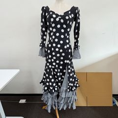 【美品 社交ダンス衣装】水玉×フリルTAKADANCE タカダンス ラテンドレス 美品 社交ダンス衣装】水玉×フリルTAKADANCE タカダンス ラテンドレス