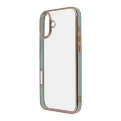 iPhone16Plus ケース クリア ミントグリーン ゴールド メタリック カラフル フレーム バンパー きらきら 透明 衝撃吸収 シンプル スマホ カバー ハイブリッド iPhone 2024 6.7inch ２眼 アイホン アイフォン プラスLUSTA
