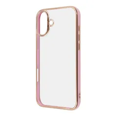 iPhone16Plus ケース クリア ライトピンク ゴールド メタリック カラフル フレーム バンパー きらきら 透明 衝撃吸収 シンプル スマホ カバー ハイブリッド iPhone 2024 6.7inch ２眼 アイホン アイフォン プラスLUSTAN