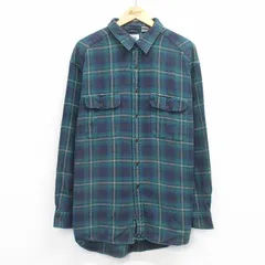 XL/古着 ギャップ GAP 長袖 フランネル シャツ メンズ 00年代 00s　ロング丈 コットン 緑他 チェック 25nov26