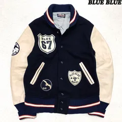 BLUE BLUE スタジャン バーシティジャケット 袖レザー 切り替え 牛革 ロゴ ワッペン Mサイズ ネイビー ブルーブルー