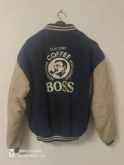 SUNTORY BOSS ボスジャン  本革 スタジアムジャンパー スタジャン　ネイビー/ベージュ