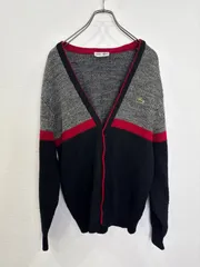 S00397　LACOSTE｜ラコステ｜Cardigan｜カーディガン｜長袖｜Wool｜毛100｜刺繍ロゴ｜トリコロール｜Gray｜グレー｜Black｜ブラック｜Red｜レッド｜90S｜Y2K｜古着｜アメカジ｜USA古着｜ヴィンテージ｜今期トレンド｜フォロー割