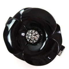 極美品◇ALEXANDRE DE PARIS アレクサンドル ドゥ パリ カメリアモチーフ ストーン装飾 バレッタ  ヘアアクセサリー ブラック 保存袋付き フランス製 レディース