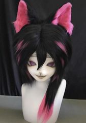 着ぐるみヘッド kigurumi NO.220 キツネ 黒 ピンク ファースーツ 全頭
