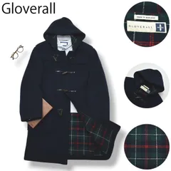 90s ヴィンテージ 英国製 グローバーオール Gloverall メルトン ウール ダッフル コート トグルボタン チンストラップ EUR 50 ネイビー x チェック柄 マルチカラー メンズ