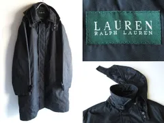 希少 90sビンテージ LAUREN RALPH LAUREN ラルフローレン 中綿/エコダウン入 裏チェック チンスト付 2WAY ナイロン フーデッドコート XL 黒 ブラック 大きいサイズ