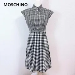【美品】モスキーノ ギンガムチェック フレア ノースリーブシャツワンピース