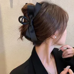 【ヘアクリップ バンスクリップ リボン 黒 レディース ヘアアクセサリー まとめ髪 お洒落 オフィス雑貨 髪飾り 結婚式 演奏会 可愛い 女子会 髪留め 簡単 韓国ヘアアクセ 定番 リボンヘアクリップ