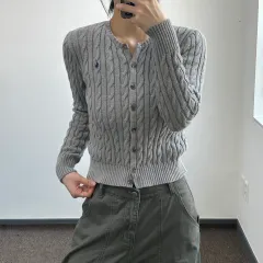 Polo ポロ PURPLE パープル ポニー グレー ケーブル ニット カーディガン