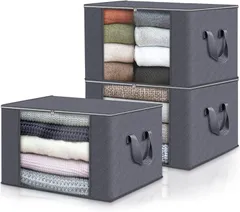 【3個セット】衣装ケース 衣類収納袋 収納ボックス 布団 異臭なし 通気性の良い 収納袋 押し入れ 折りたたみ 持ち手付き 不織布   b-188