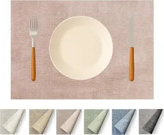 ランチョンマット 北欧風 PVCレザー 布目調 撥水 防油 両面仕様 おしゃれ 食卓マット 43×30cm プレースマット (ライトピンク)  c-172